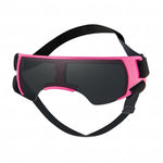Black goggles with pink frame on a white background
