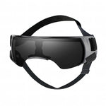 Black goggles with a strap on a white background